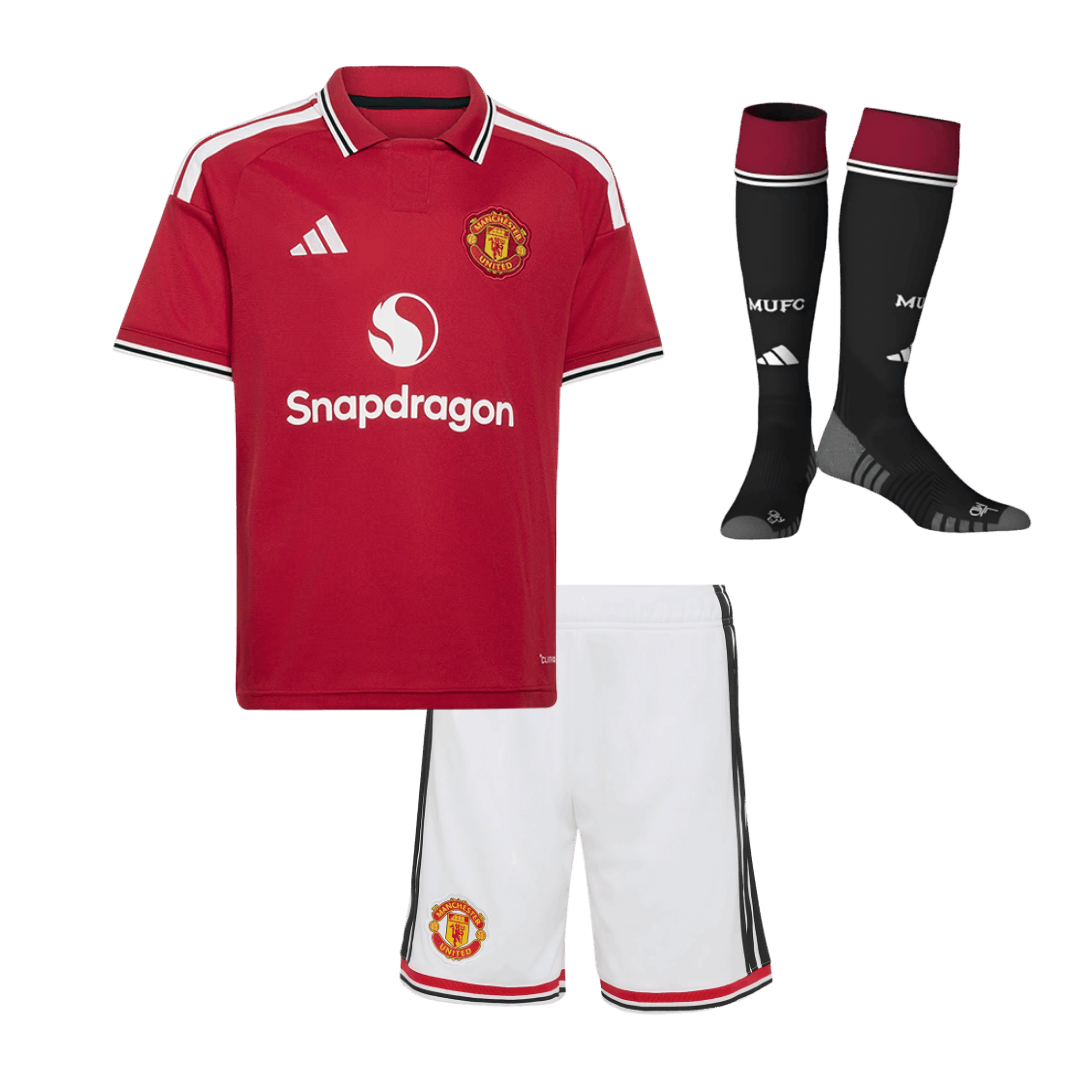 Manchester United detský Domáci futbalový komplet so štulpňami 2026/27