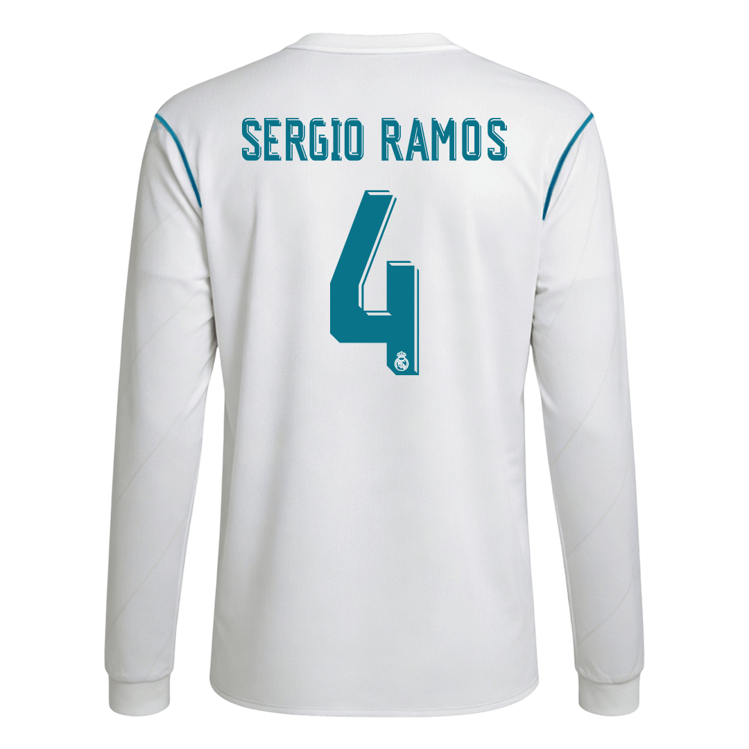 Real Madrid pánsky domáci retro futbalový dres s dlhými rukávmi 2017/18 - SERGIO RAMOS #4