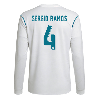 Real Madrid pánsky domáci retro futbalový dres s dlhými rukávmi 2017/18 - SERGIO RAMOS #4