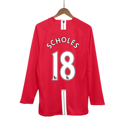 Manchester United pánsky domáci retro futbalový dres s dlhými rukávmi 2007/08 - SCHOLES #18