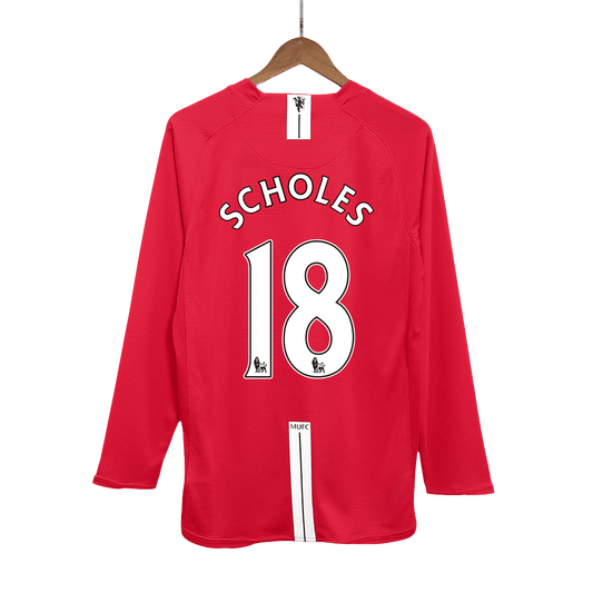 Manchester United pánsky domáci retro futbalový dres s dlhými rukávmi 2007/08 - SCHOLES #18