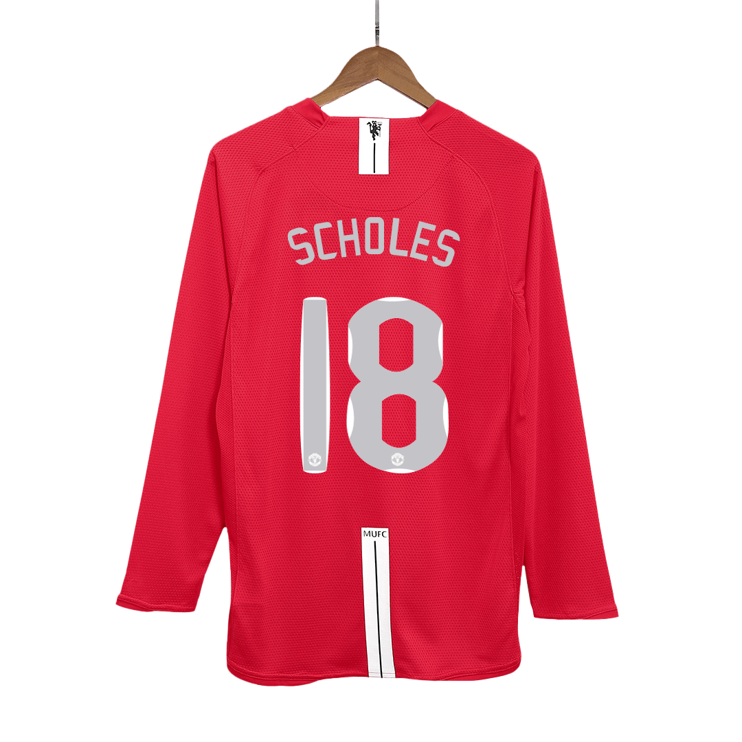 Manchester United pánsky domáci retro futbalový dres s dlhými rukávmi 2007/08 UCL Final - SCHOLES #18