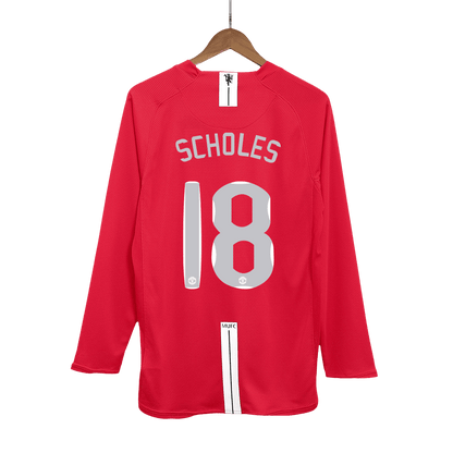 Manchester United pánsky domáci retro futbalový dres s dlhými rukávmi 2007/08 UCL Final - SCHOLES #18
