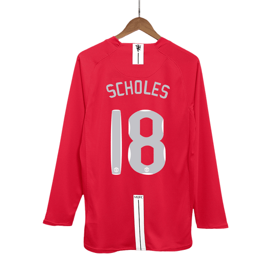 Manchester United pánsky domáci retro futbalový dres s dlhými rukávmi 2007/08 UCL Final - SCHOLES #18